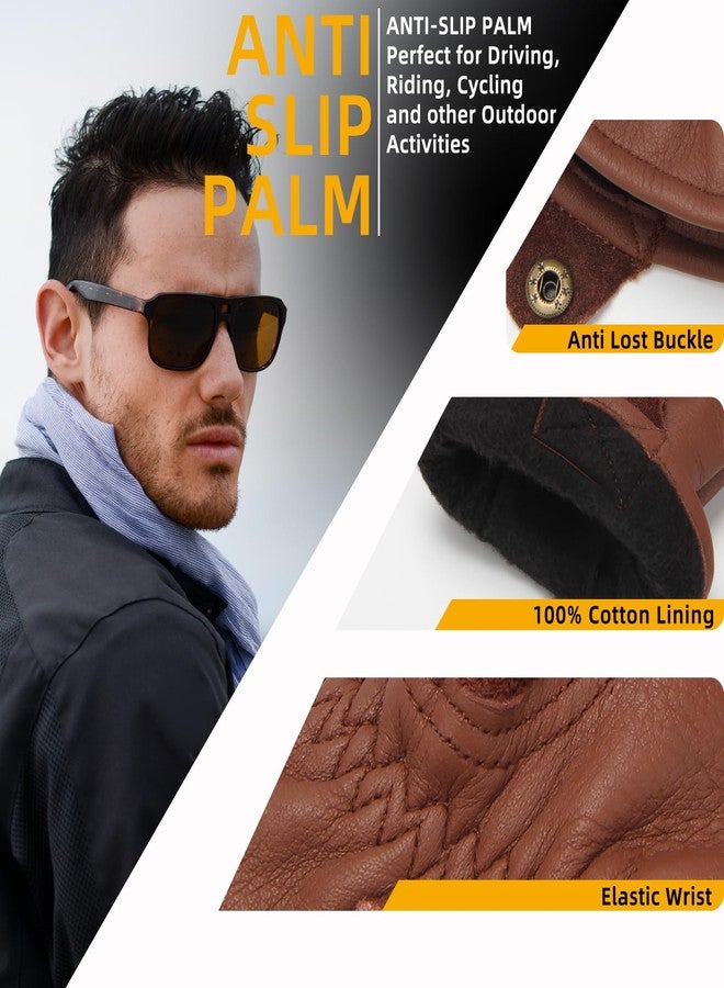 FEISHDEK Water Resistance Winter Gloves for Men, Leather Winter Gloves for Cold Weather for Motorcycle Driving Hiking Outdoor (Brown, Large) - Image 4